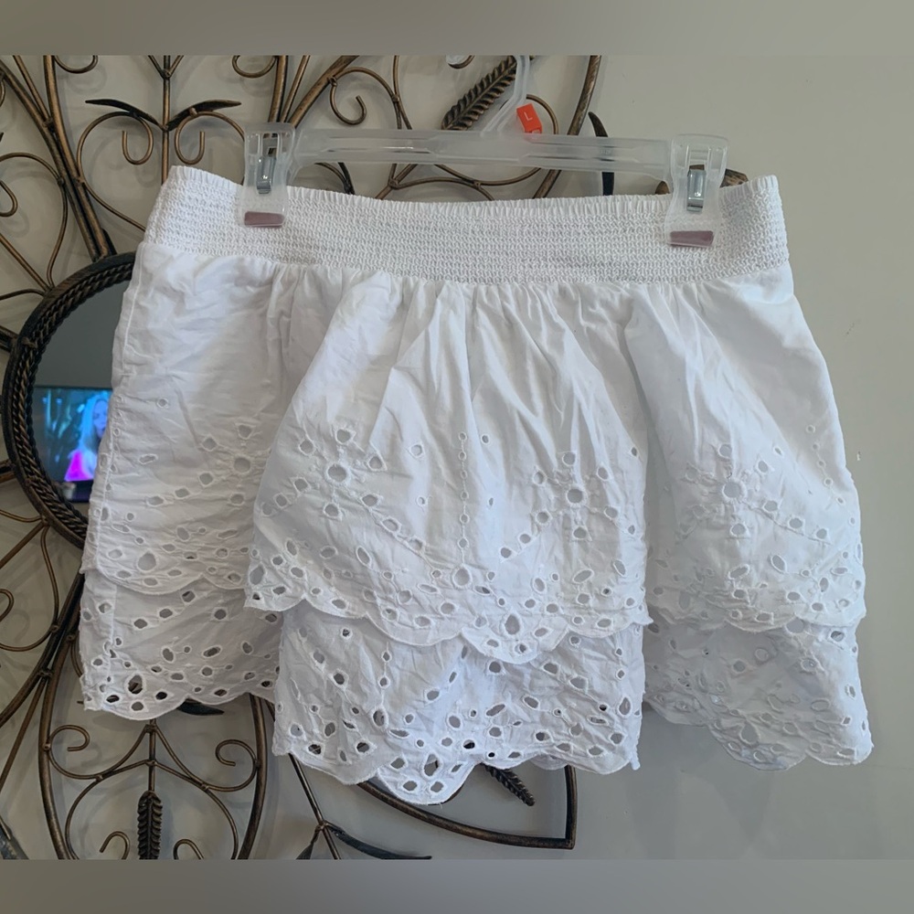 American Eagle Outfitters White Smocked Mini Skirt 100% Cotton